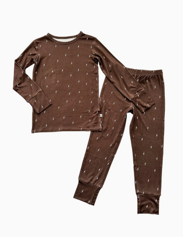 Two Piece Pajama Set - Brown Lightning
