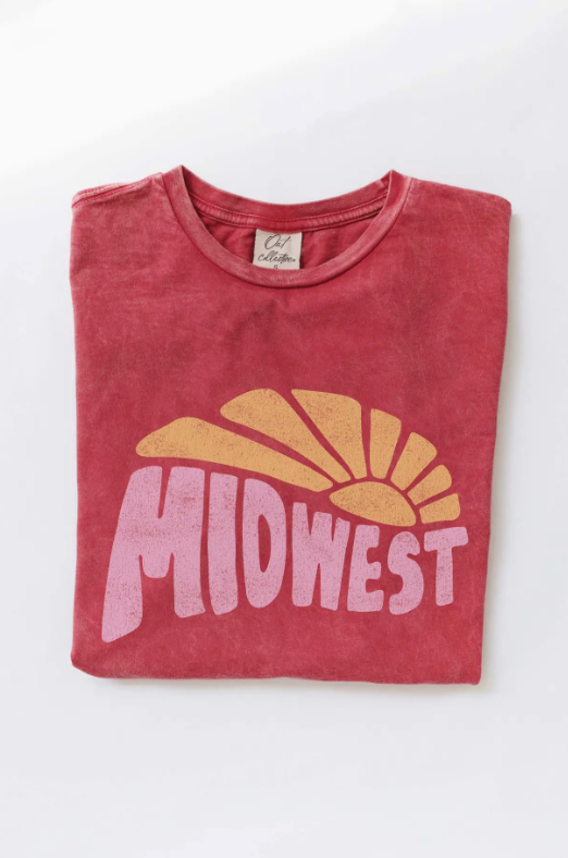 Midwest Sunrise Mineral Washed Graphic Tee (Cardinal)