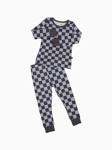 Checkered Two Piece Bamboo Pajamas (Black/Grey)