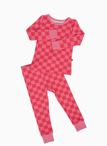 Checkered Two Piece Bamboo Pajamas (Hot Pink)