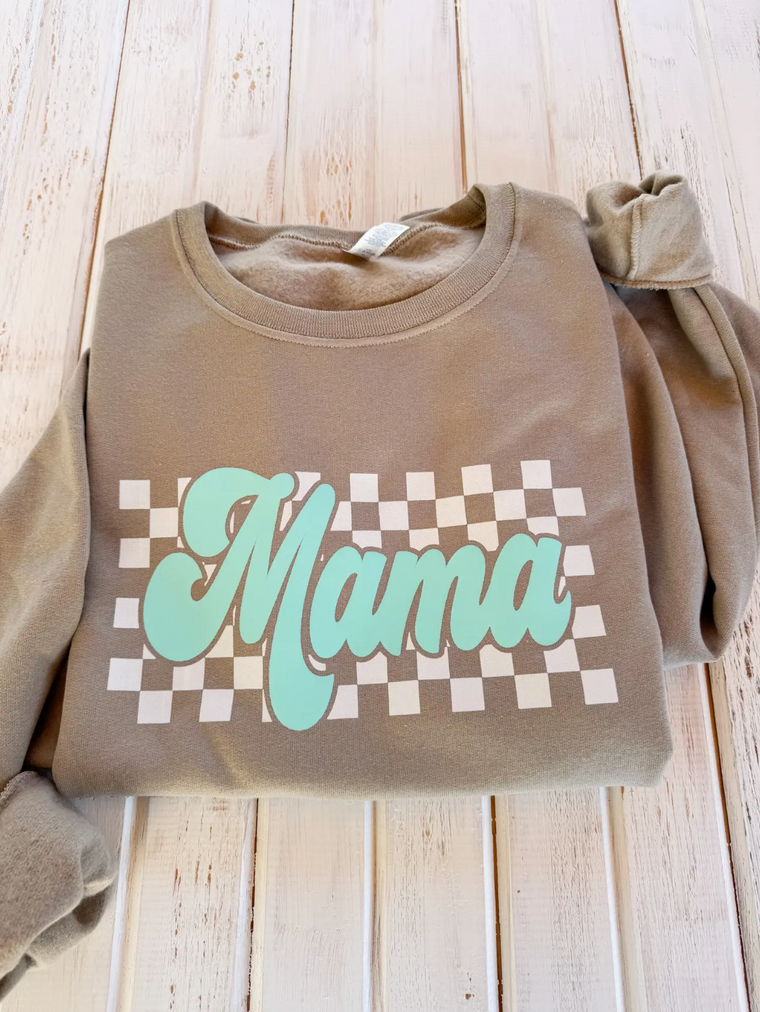 MAMA Checkered Graphic Crew (Khaki)