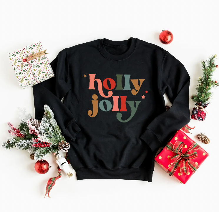 Holly Jolly Graphic Crew - Black