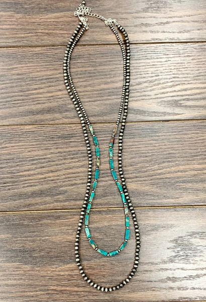 34" Double Strand Two Tone Beaded Necklace