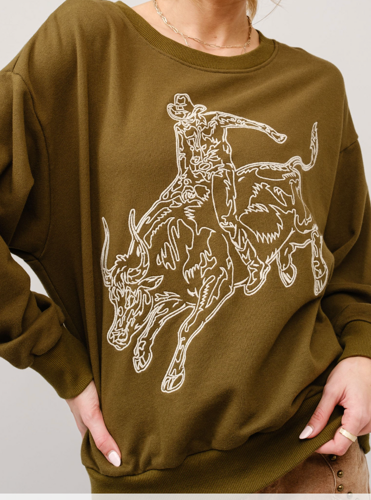 Yeehaw Embroidered Pullover (Forest)