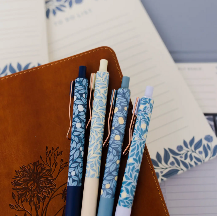 Blue Floral Pen Set