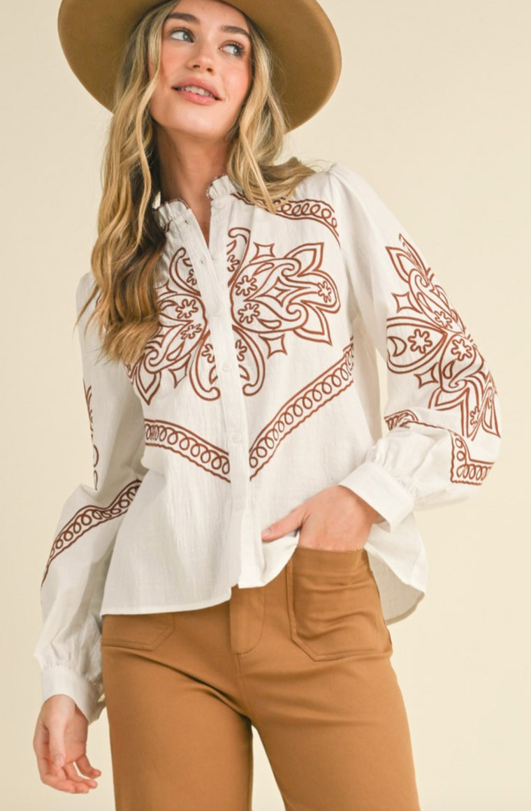 Cowgirl Kind Of Love Blouse (Ivory)