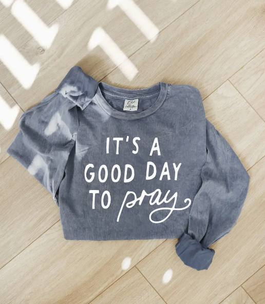 (PRE-ORDER) Good Day To Pray Mineral Wash Long Sleeve Graphic (Storm)