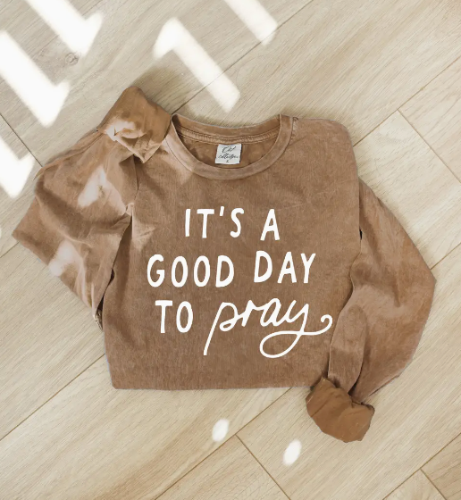 (PRE-ORDER) Good Day To Pray Mineral Wash Long Sleeve Graphic (Toast)