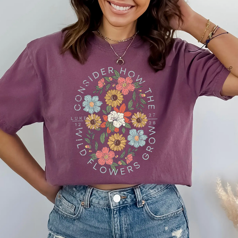 (PRE-ORDER) Consider The Wildflowers Graphic Tee (Berry)