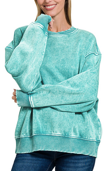 Ultimate Cozy Mineral Wash Pullover (Teal)