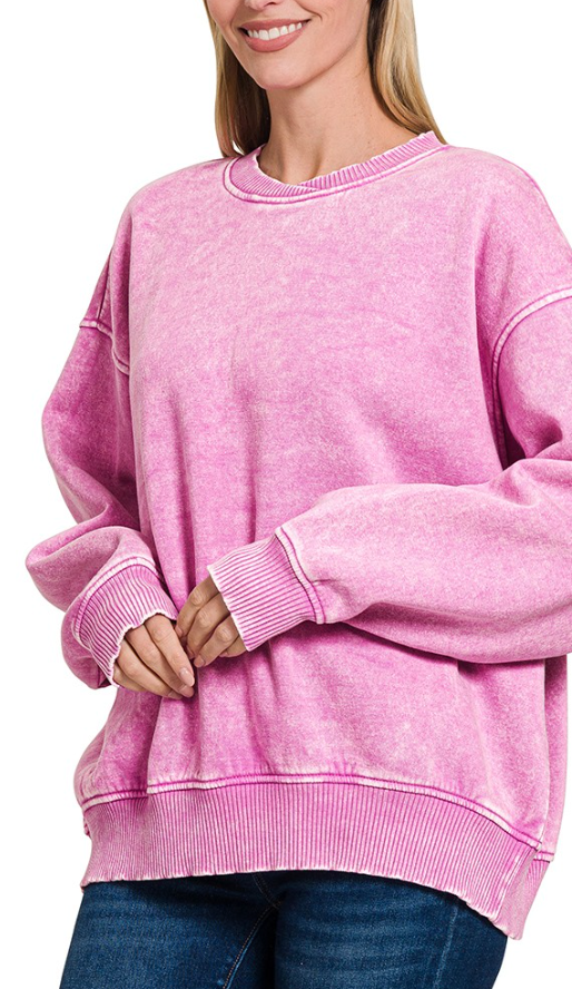 Ultimate Cozy Mineral Wash Pullover (Mauve)