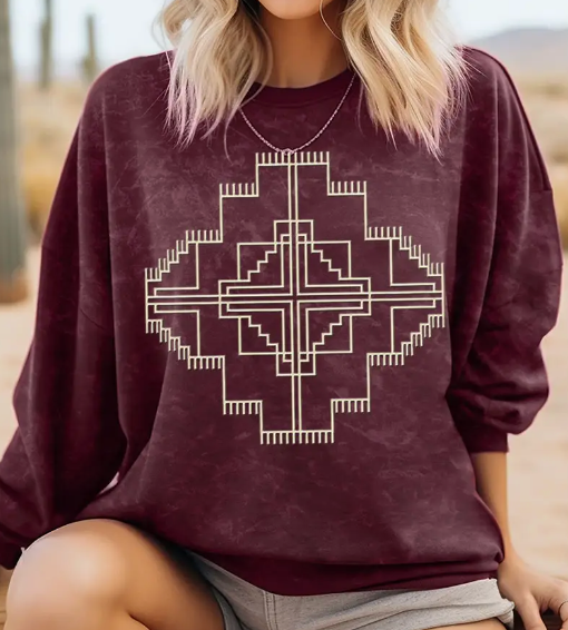 Aztec Mineral Wash Pullover (Burgundy)