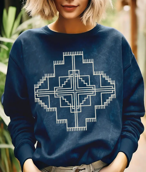 Aztec Mineral Wash Pullover (Navy)