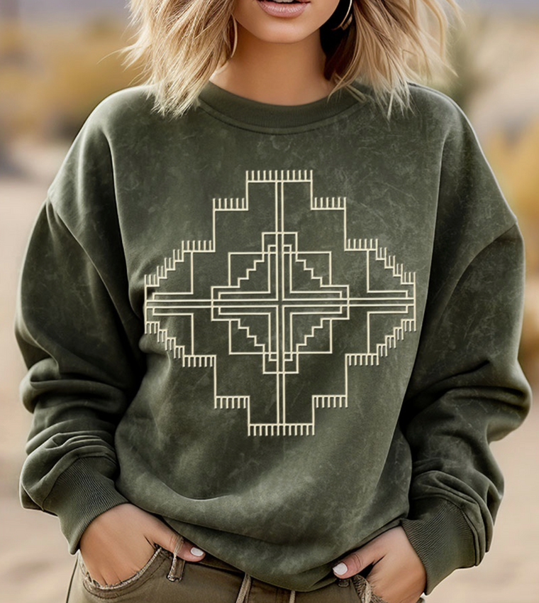 Aztec Mineral Wash Pullover (Olive)