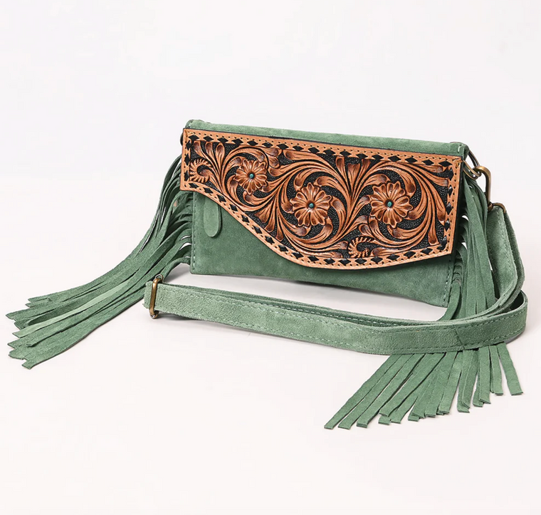 Suede + Tooled Leather Crossbody Wallet (Copy)