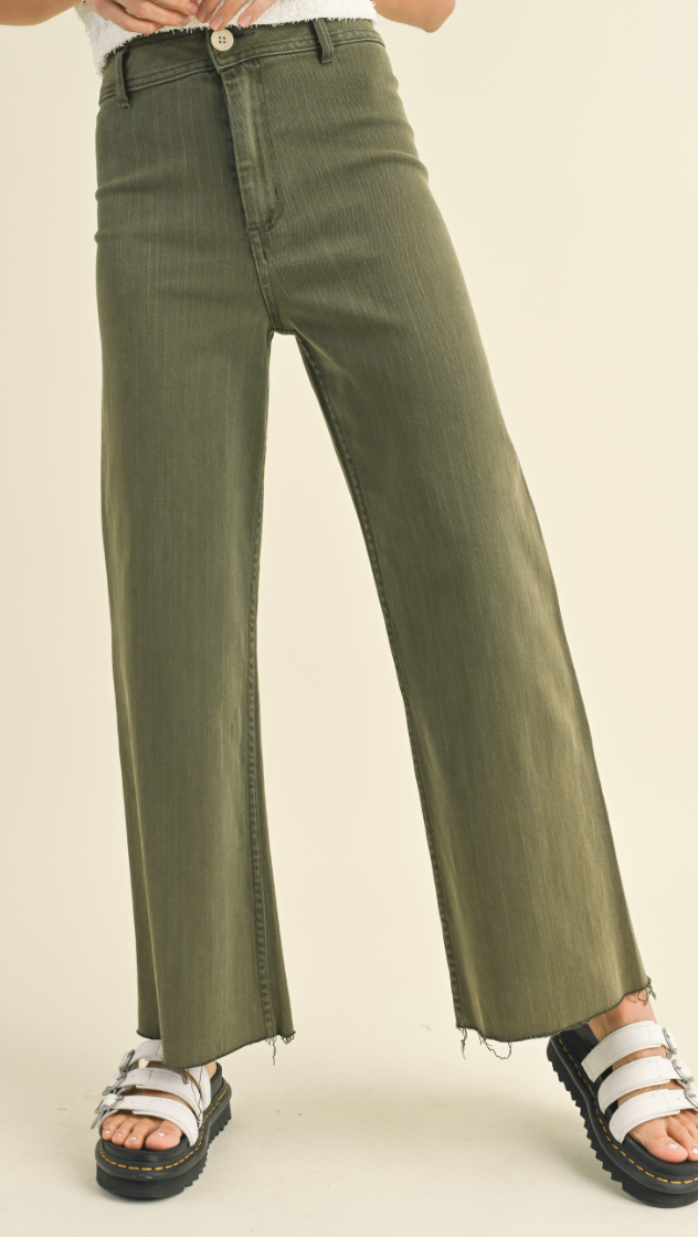 Faded Olive Wide Leg Denim Pants