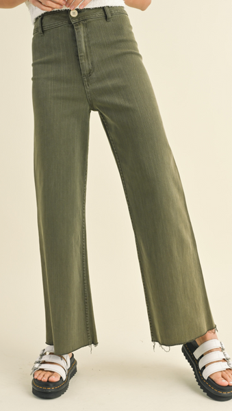 Faded Olive Wide Leg Denim Pants
