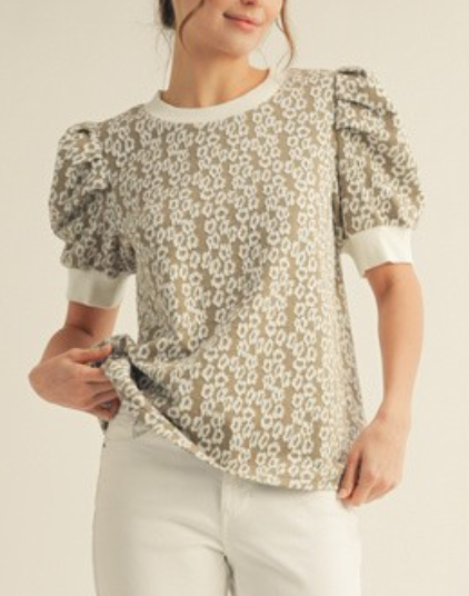 Floral Jacquard Puff Sleeve