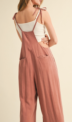 Tie Shoulder Floral Jumpsuit (Desert Rose)