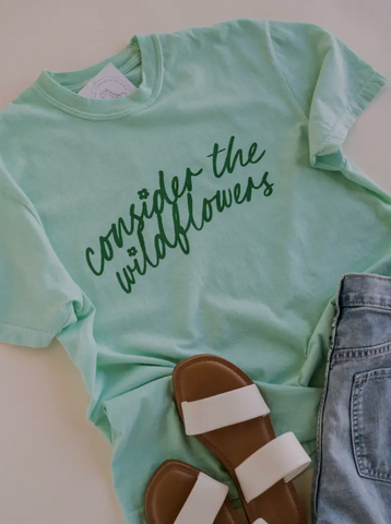 (SALE) Consider The Wildflowers Graphic Tee - Light Green