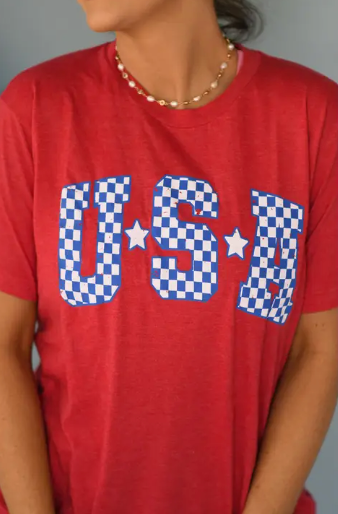 USA Checkered Graphic Tee (Red)