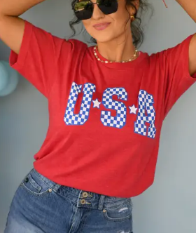 USA Checkered Graphic Tee (Red)