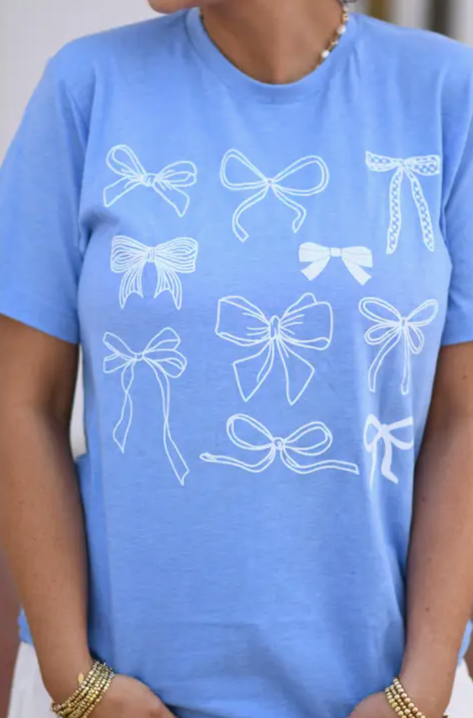 White Bows Graphic Tee (Athletic Blue)