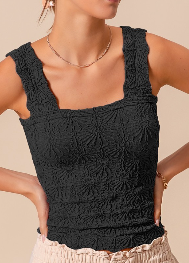 Floral Jacquard Seamless Tank (Black)