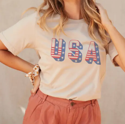 (SALE) USA Stars Graphic Tee (Natural)