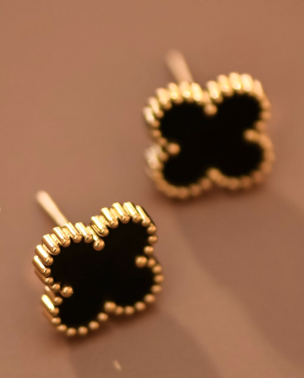 18K Stainless Steel Clover Earrings (Black)