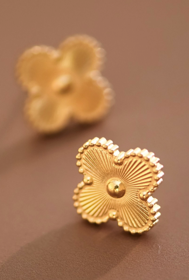 18K Stainless Steel Clover Earrings (Gold)
