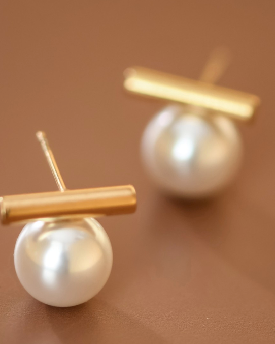 Stainless Steel Pearl Bar Earrings