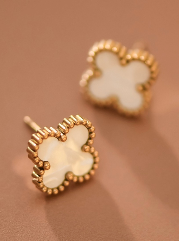 18K Stainless Steel Clover Earrings (Ivory)