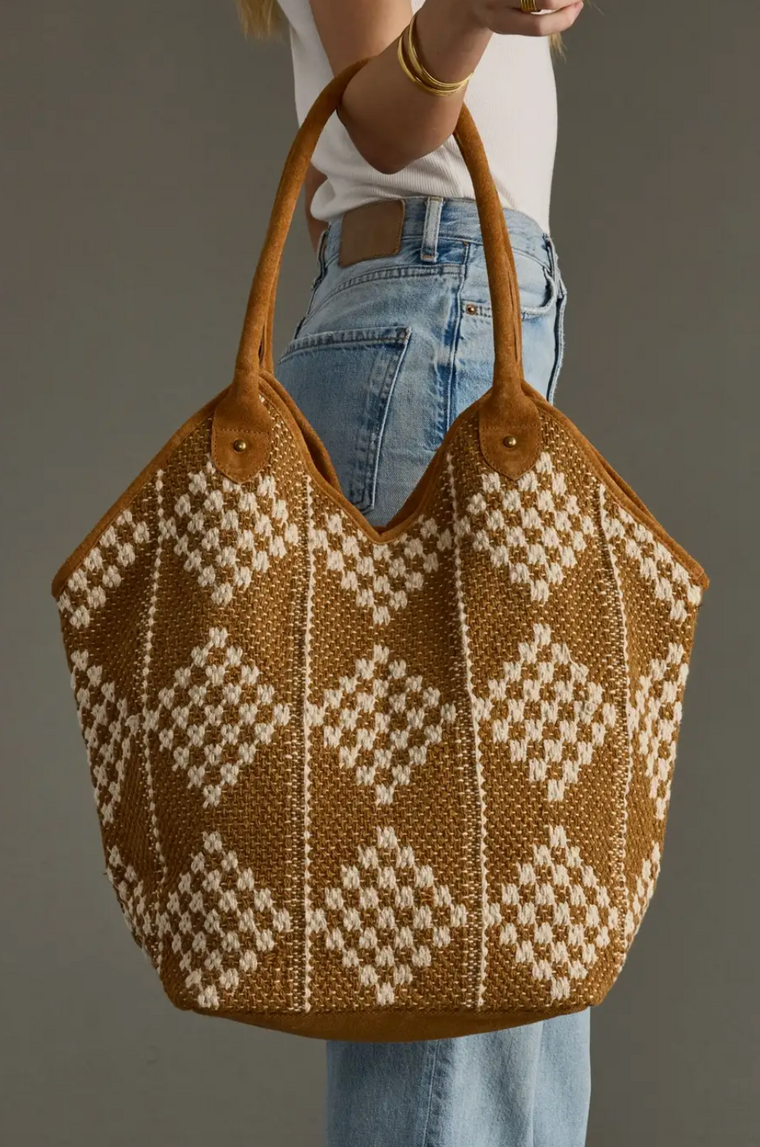 Brown & Cream Diamond Tote