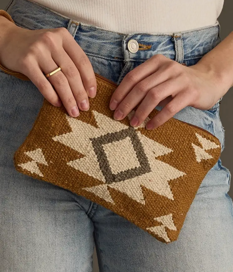 Camel Green & Gray Wristlet