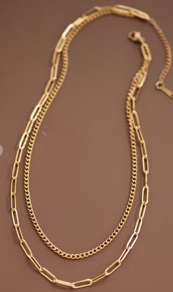 18K Stainless Steel Double Layered Chain Necklace