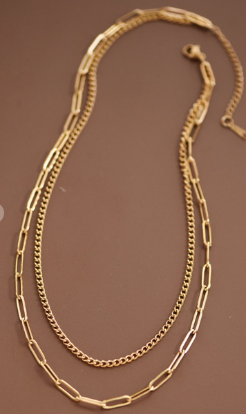 18K Stainless Steel Double Layered Chain Necklace