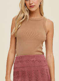 Crew Neck Ribbed Basic Tank (Camel)