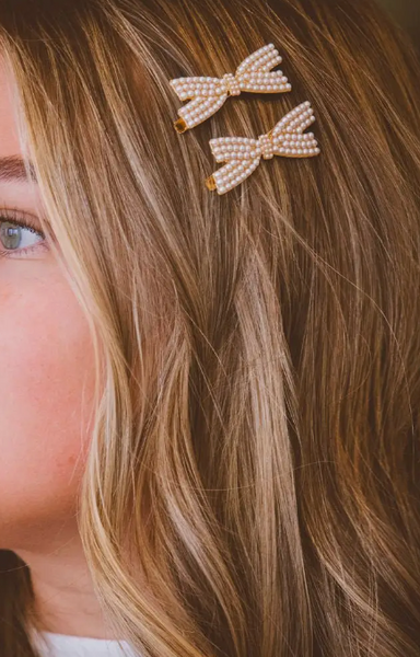 Pearl Bow Hair Clips