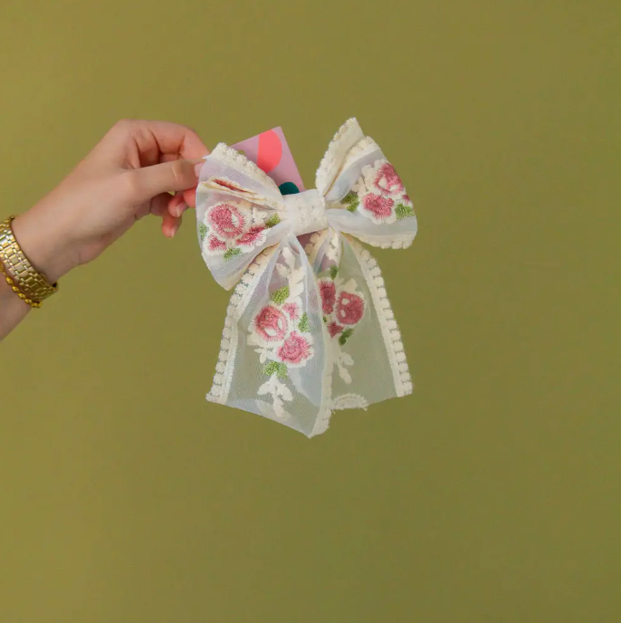Sheer Floral Bow Barette