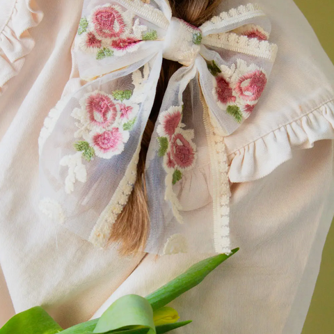 Sheer Floral Bow Barette