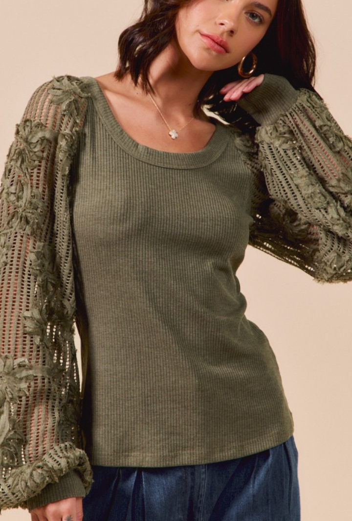 Come Away With Me Floral Sleeve - Olive