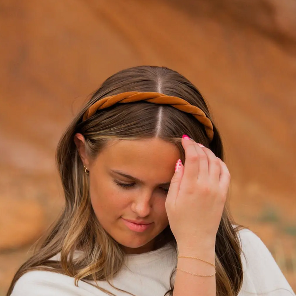Brown Velvet Braided Headband