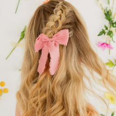 Frayed Edge Pink Bow Clip