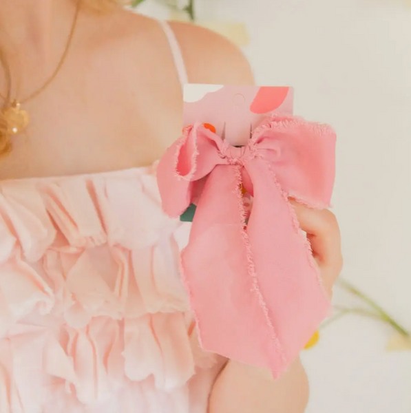 Frayed Edge Pink Bow Clip