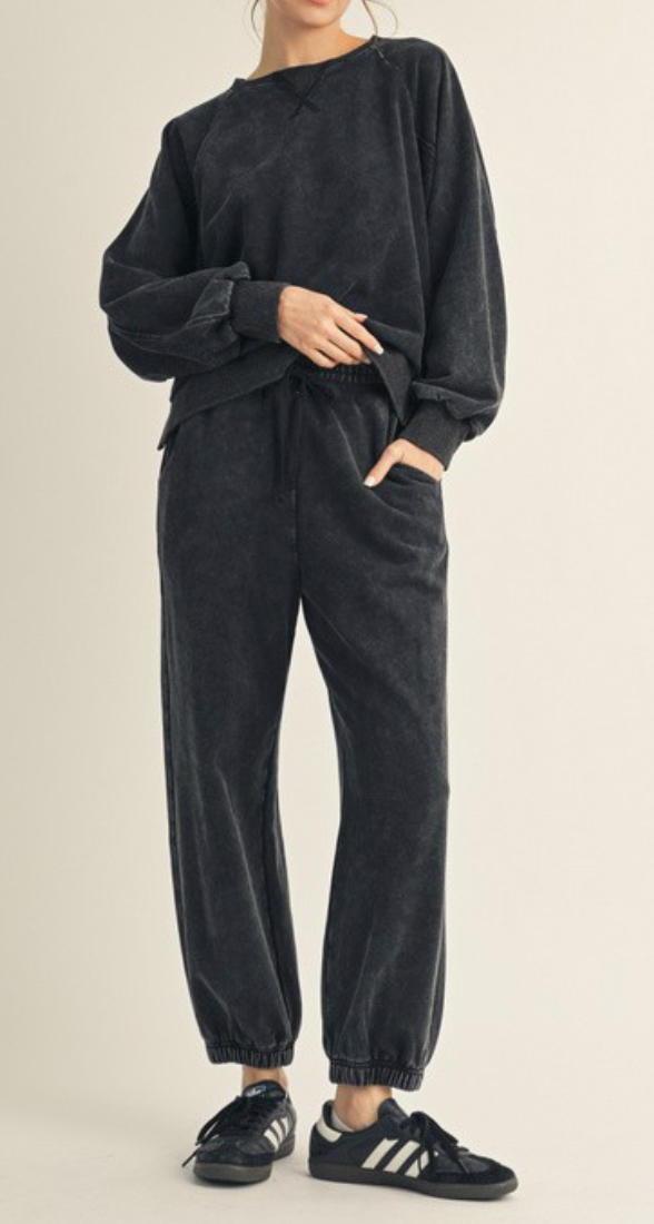 Casual Garment Washed Lounge Set (Black)