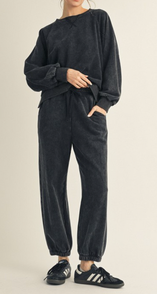 Casual Garment Washed Lounge Set (Black)