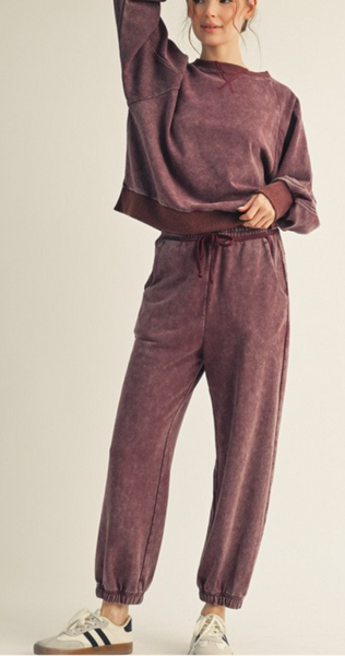 Casual Garment Washed Lounge Set (Burgundy)