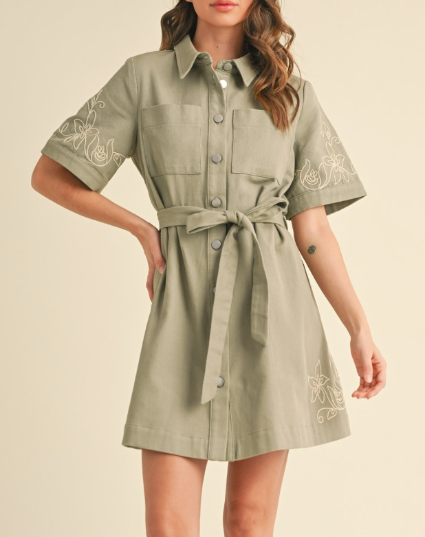 Desert Rose Embroidered Dress (Sage)