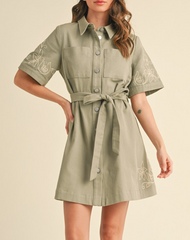 Desert Rose Embroidered Dress (Sage)